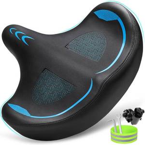 lot 2034 image: CDYWD Oversized Bike Seat for Men & Women Comfort, Extra Wide Bicycle Seat Cushion, Comfortable Wing Padded, Large Replacement Saddle for Peloton, Stationary Exercise Bike, Ebike, Cruiser, City Bike