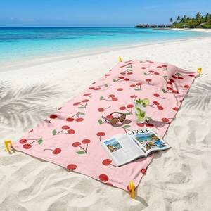 lot 2044 image: Cherry Beach Towel Blanket with Inflatable Pillow and Pocket, Sand Free Towel Oversized 35.4 � 78.7, Windproof Beach Mat with 4 Windproof Anchor & Carry Bag for Travel, Camping, Hiking (Cherry)