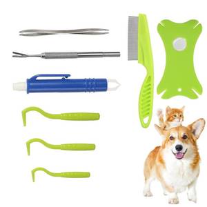 lot 2057 image: Yzzyemn Tick Removal Tool Kit 8 in 1 for Dogs Cats with Storage Box,Safe & Easy, Effective,Stainless Steel Metal Grooming Flea Comb and Tick Tweezers,with Magnifying Glass for Humans and Pets
