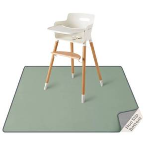 lot 2065 image: Blissful Diary Baby Splat Mat for Under High Chair, 50.4 x 50.4 Inch Wipeable Splash Mat, Waterproof and Washable, Anti-Slip Floor Protector, Sage Green