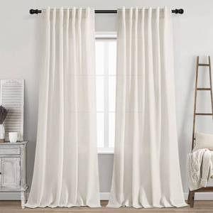 lot 2067 image: Cream Linen Back Tab Curtains 84 Inch Length for Living Room 2 Panel Set Neutral Modern Farmhouse Window Privacy Semi Sheer Linen Drapes Rustic Pinch Pleated Look Curtain Natural Ivory Colored