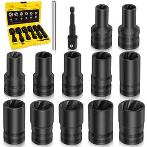 lot 2072 image: Topec 14PCS Lug Nut Removal Tool, 12 Drive Lug Nut Extractor Set, 10-25mm Stripped Lug Nut Remover Socket, Wheel Lock Removal Kit for Damaged, Rusted, Rounded Bolts, Tire Lug Nuts