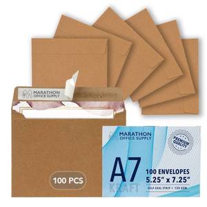 lot 2095 image: MOS A7 Kraft Envelopes 5.25 x 7.25 Inch 100 Pack �� Brown Self-Seal Heavyweight Invitation Envelopes for Weddings, Greeting Cards, Thank You Cards, Photos, Business Mailings