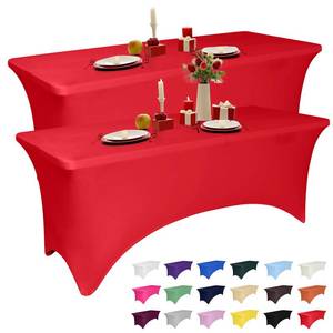 lot 2100 image: 2 Pack 6 Feet Red Spandex Tablecloth for Rectangular Tables, Fitted & Stretch, Washable, Wrinkle Resistant, Perfect for Event, Wedding, Party, Banquet, Cocktail, Festival, and Table Protector