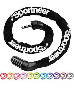 lot 2103 image: Sportneer Bike Lock 5 Digit Combination High Security Anti Theft Bike Chain Lock - 3.23.64ft Heavy Duty Keyless Bicycle Lock for Bike Motorcycle Scooter Door & Gate - Easy to Use, Bike Accessories