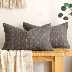 lot 2104 image: MIULEE Pack of 2 Decorative Burlap Linen Throw Pillow Covers Modern Farmhouse Pillowcase Rustic Woven Textured Cushion Cover for Sofa Couch Bed 12x20 Inch Dark Grey