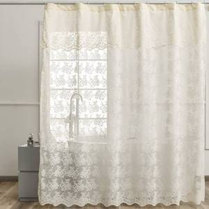 lot 2107 image: Ivory Lace Shower Curtain 72x72, Vintage Shabby Chic with Attached Valance