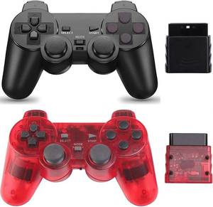lot 2109 image: Burcica Wireless Controller for PS-2 Play 2 Double Vibration 2 - Black and ClearRed