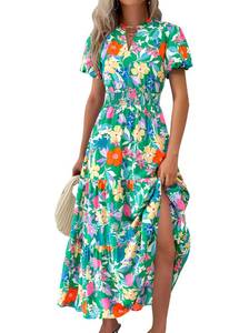 lot 2112 image: MASCOMODA Summer Maxi Dresses for Women 2026 Short Sleeve Long Floral Dress M