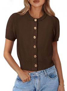 lot 2117 image: PRETTYGARDEN Womens Summer Cardigan Short Sleeve Sweater,Dark Brown,L