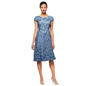 lot 2119 image: Alex Evenings Womens Tea Length Cap Sleeve Rosette Dress (Petite and Regular), Periwinkle, 14P