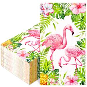 lot 2126 image: FYSUIMU 100Pcs Pink Flamingo Paper Guest Napkins Summer Hawaii Tropical Palm Leaves Flower Bathroom Napkin Decorative Luau Disposable Hand Towel Napkins for Gym Spa Party Wedding Bridal Baby Shower