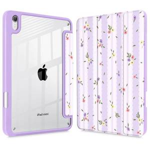 lot 2128 image: Mektron Printed Case for iPad mini 7 (A17 Pro) 2024 Mini 6 2021, iPad mini 7th6th Gen 8.3-inch Liquid Retina Display Cover, Buit in Pencil Holder with Clear Back Shell, Flowers & Adorable Lace