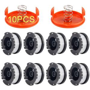 lot 2470 image: 10 Pack Weed Eater String Compatible with BlackDecker, AF-100 0.065 Weed Wacker String Refill 240ft Automatic Feed String Trimmer Replacement Spool Line for Black&Decker(5 Spool2 Cap2 Spring)