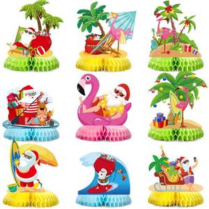 lot 2471 image: Kosiz 9 Pack Summer Christmas Honeycomb Table Centerpieces July Santa Decor