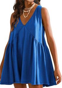 lot 2478 image: Tomosc Sleeveless Mini Dress for Women 2026 Summer Casual V Neck Sundress Loose Babydoll Dress with Pockets (2S-KleinBlue-X-Large)