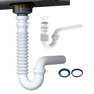 lot 4066 image: Flexible P Trap for Bathroom Sink, Flex Drain Pipe for Bathroom Sink Drain Kit and Kitchen Sink Drain Kit, 1-12 or 1-14 Expandable Sink Trap, Slip Joint or Direct Connection 12 Inch P Trap Kit