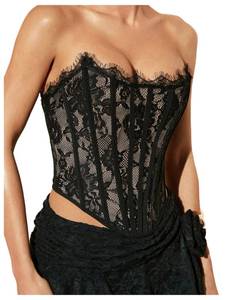 lot 4073 image: BEAUDRM Womens Y2K Lace Corset Tops Bustier Tops Strapless Club Outfits