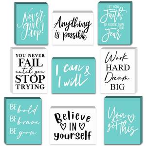 lot 4087 image: Yulejo 9 Pcs Motivational Desk Signs, 3.5 x 2.5 x 0.47 Inch, White, Green