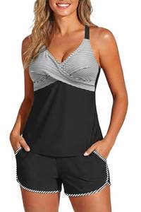 lot 4094 image: Tankini with Shorts Two Piece with Pockets Twist Swimsuit XXL