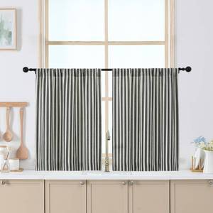 lot 4111 image: Chyhomenyc Stripe Curtains 30 Inch Length - Light Filtering Faux Linen Small Half Window Curtains Over Sink, Modern Farmhouse Curtain Tiers for Bathroom Basement, 30Wx30L, 2 Pieces, Black