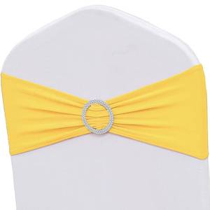 lot 4129 image: ZSJFMF 50 Pack Spandex Yellow Chair Sashes Bows Stretch Chairs Bands with Buckles Universal Elastic Chair Ties for Party Celebration Engagement Anniversary Ceremony Events Wedding Decorations