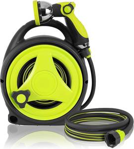 lot 4130 image: Retractable Garden Hose Reel, 455FT Home Hose Reel with10 Patterns Spray Nozzle, Adapts to standard US hose plugs, for Garden Watering, Floor Cleaning, Pet Cleaning