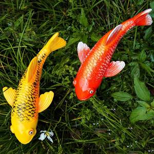 lot 5795 image: Teaeeno Set of 2 Koi Fish Garden Stakes, Red & Gold