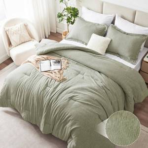 lot 5800 image: CozyLux King Comforter Set Heathered Olive Green