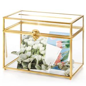 lot 5818 image: Okllen Glass Wedding Card Box with Lock, Gold Rim