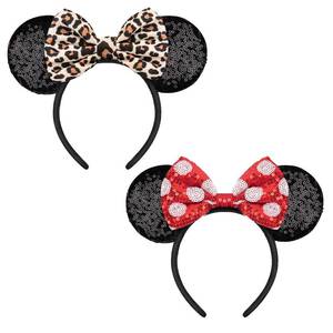 lot 6029 image: YUNISS Sequin Mouse Headbands, 2-Pack Leopard & Dot