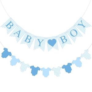 lot 6038 image: Hahafelt Baby Boy Blue Gingham Shower Banner 59 Inches