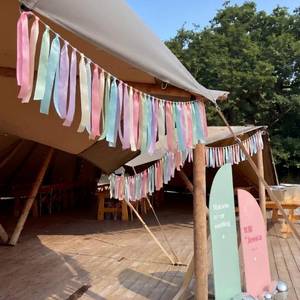 lot 7354 image: 131ft 8 Pcs Pre Assembled Pink Orange Ribbon Tassel Garland