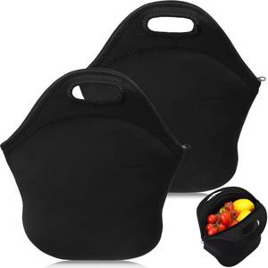 lot 8010 image: Dansydaisy 2 Pcs Neoprene Lunch Bags Insulated Tote Bag with Zipper Reusable Waterproof Picnic Sack Thermal Meal Prep Container Box Lightweight Washable for Men Women(Black,Classic)