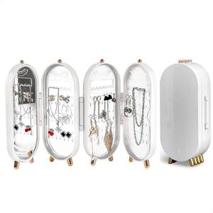 lot 8012 image: Lejesth Foldable Earring Holder Jewelry Organizer Box with Mirror, 4-Layer Dustproof Earring Necklace Display Stand Jewelry Box with 153 Holes for Women and Girls, Gifts for Girl (White)