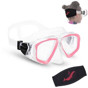 lot 8020 image: OMGear Kids Swimming Silicone Swim Mask Snorkeling Gear for Kids Tempered Glass Snorkel Goggles with Nose Cover Scuba Diving Goggles with Cute Neoprene Mask Strap Cover (Pink)