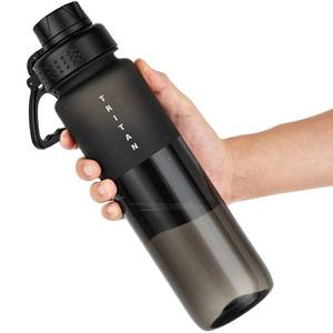 lot 8032 image: OLDLEY 32 oz Water Bottle with Handle, BPA-Free Tritan Reusable Sports Water Bottle with Leak-Proof Dust Lid, Wide Mouth, Cup Holder Friendly, Half Frosted Clear Bottle for Gym, Travel, Work,Black