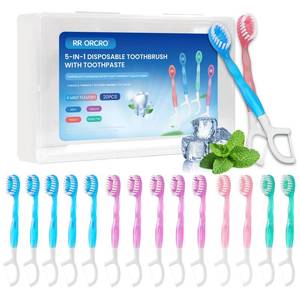 lot 8033 image: 20Pack Mini Disposable Toothbrushes with Toothpaste Tongue Scraper Floss Pick 5-in-1 Single Use Portable Travel Toothbrush Individually Wrapped Box Small Prepasted Travel Toothbrush for Kids Adult
