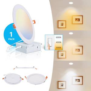 lot 8047 image: JARLSTAR 8 Inch LED Recessed Light with Junction Box.1Pack Ultra Thin LED Recessed Lights 3CCT 3000K4000K6000K Selectable Dimmable,18W 8 Ceiling Canless Light Downlight, Can Killer Lighting CR80