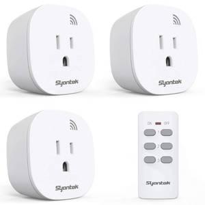 lot 8060 image: Syantek Remote Control Outlet Wireless Light Switch for Household Appliances, Expandable Remote Light Switch Kit, Up to 100 ft Range, FCC Certified, ETL Listed, White (3 Outlets  1 Remotes)