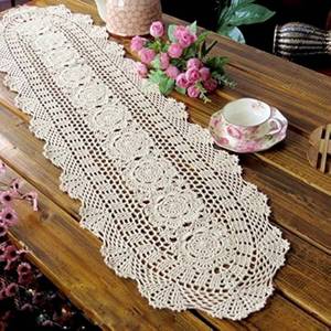 lot 8066 image: Laivigo Handmade Crochet Lace Oval Lucky Flower Tablecloth Table Runner Doilies Doily,12 x 51 Inch,Beige