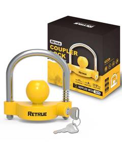 lot 8073 image: RETRUE Universal Trailer Coupler Lock, Adjustable Hitch Lock, Bright Yellow
