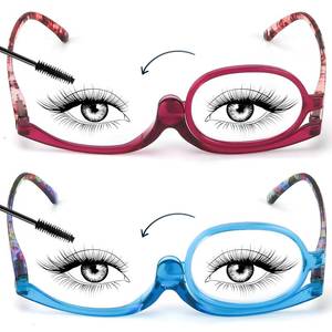 lot 8078 image: SEEKEY 2 Pack Makeup Reading glasses for Women, Makeup Readers for Women with Spring Hinge, One Eye Cosmetic Readers Rotating Lens 2.5