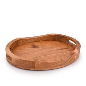 lot 8086 image: Mahasu Tray Acacia Wood Oval Large Tray with Handle Food Serving Trays for Living Room Home Dining Table (14 X 11 X 2)