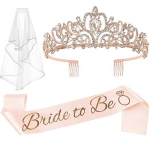 lot 8088 image: JETKONG 3 Pcs Bachelorette Party Decorations Bridal Shower Crown, Bride to Be Sash&Veil for Women Bachelorette Party Gifts, Bachelorette Party Supplies, Gifts, Favors (Rose Gold)
