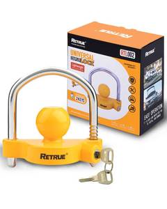 lot 8091 image: RETRUE Universal Trailer Coupler Hitch Lock, Adjustable Heavy Duty, Yellow