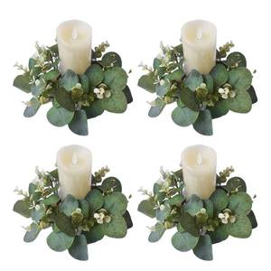 lot 8099 image: Aynaxcol 4 Pcs Candle Rings Artificial Eucalyptus Leaves Wreaths 10 Inch Candle Rings Wreaths Small Boho Wreath Pillar Candle Holder for Wedding Home Door Tabletop Decoration (Elegant Eucalyptus Leaf)