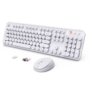 lot 8107 image: Wireless Keyboard and Mouse Combo, Ergonomic Full Size Typewriter Retro Round Keycaps Keyboard, Compatible with Windows, PC, Perfer for Home and Office Keyboards��White��