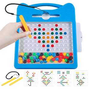 lot 8123 image: Svance Magnetic Drawing Board for Kids, Toddler Magnet Doodle Board with Beads and 2 Pens, Magnetic Dot Art Toys, Airplane Car Travel Activities (Blue Cat)