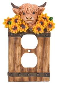 lot 8127 image: Highland Coo Double Switch Cover Wall Plate  Rustic Lodge & Farmhouse Decor  Lifelike Polyresin Art for Nature Lovers (10.5x3x16cm  4.1x1.18x6.29)